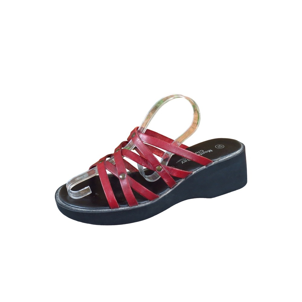 Montego Bay Club Leather Collection Women Strappy Wedge Sandals 10 Red Platform